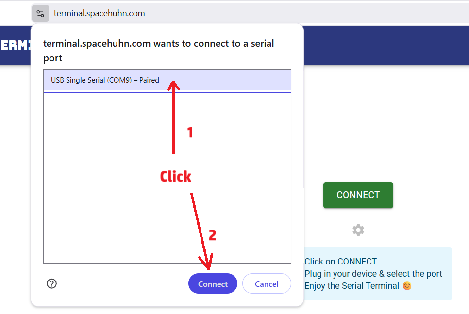 Selecteer de COM poort