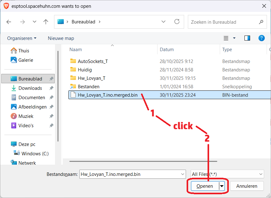 Kies het firmware bestand
