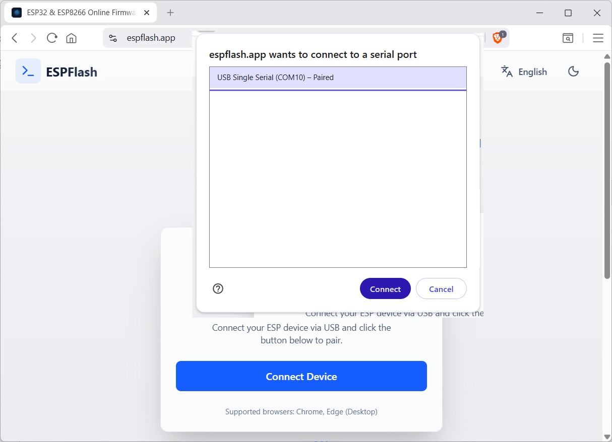 ESPFlash verbinden